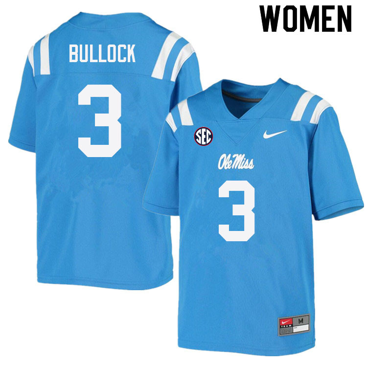 Women #3 Kentrel Bullock Ole Miss Rebels College Football Jerseys Sale-Power Blue